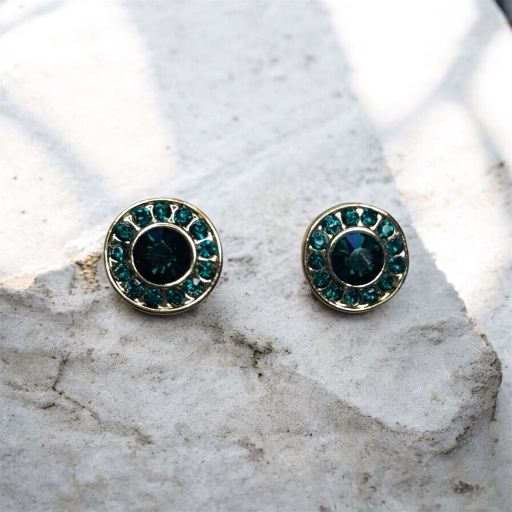 1928 Teal and Gold Circle Earrings
